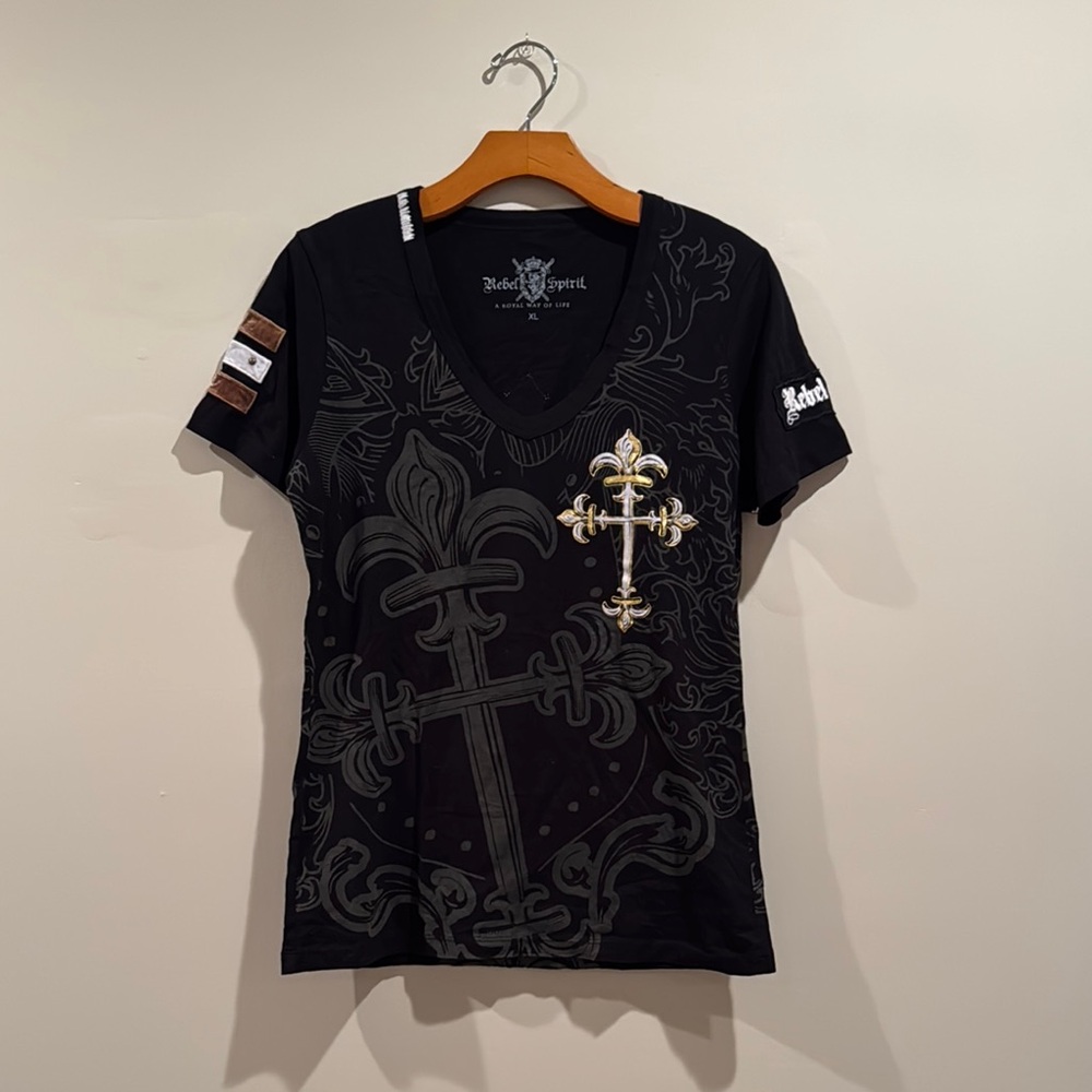 Rebel Spirit Black V-Neck T-Shirt